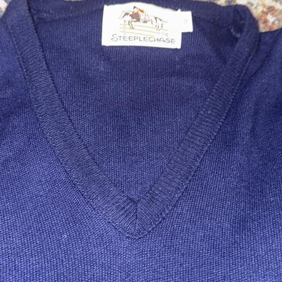 Vintage Steeplechase Navy V-Neck Long Sleeve Blank Logo Sweater MED - Picture 13 of 14